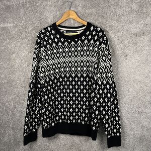 Nautica Sweater Mens Large Black Diamond Print Long Sleeves Round Neck Cotton